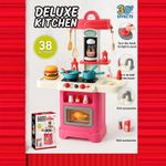 Cocina de Juguete Deluxe con Luz, Sonido, Grifo Funcional y 38 Accesorios Color Rosa