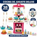 Cocina de Juguete Deluxe con Luz, Sonido, Grifo Funcional y 38 Accesorios Color Rosa
