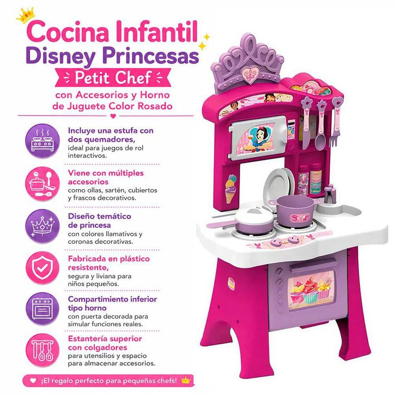 Cocina Infantil Disney Princesas Petit Chef con Accesorios y Horno de Juguete Color Rosado