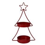 Portavela Decorativo de Metal para Mesa de 22 x 12.5 x 37 cm Diseño Pino de 2 Niveles Rojo