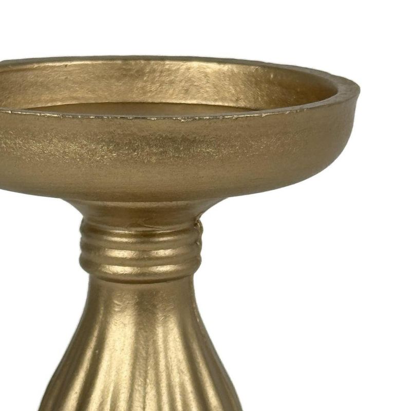 Portavela Decorativo de Madera con Base Amplia 17 cm Color Dorado