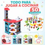 Cocina de Juguete Gourmet Kitchenette con Lavaplatos Funcional, Horno con Luz y 50 Accesorios