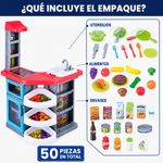 Cocina de Juguete Gourmet Kitchenette con Lavaplatos Funcional, Horno con Luz y 50 Accesorios