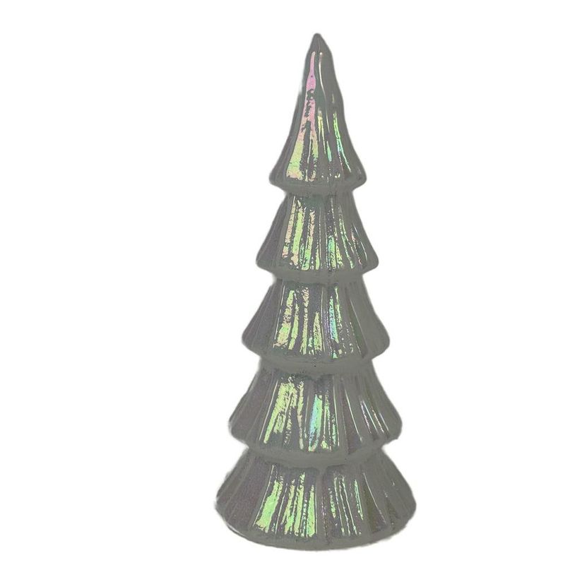 Árbol de Vidrio con Luz para Decoración Navideña Color Blanco 21.5 cm