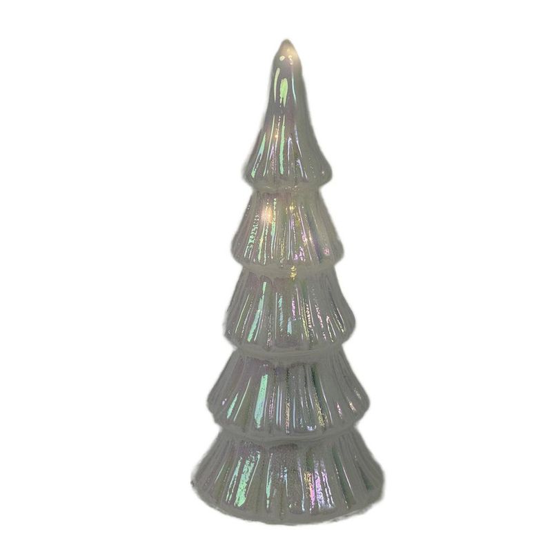 Árbol de Vidrio con Luz para Decoración Navideña Color Blanco 21.5 cm