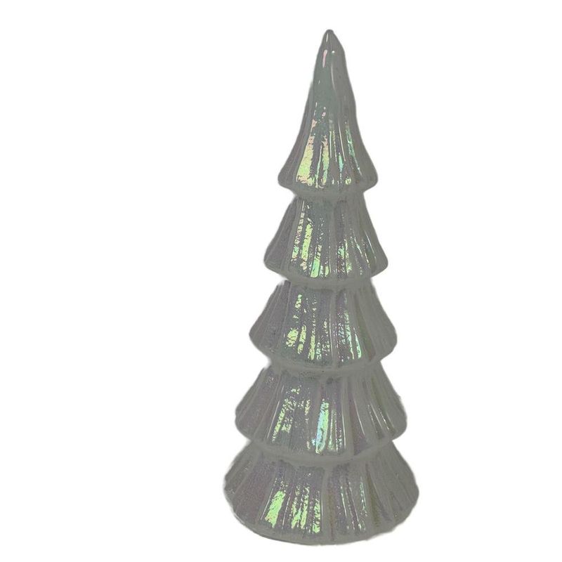 Árbol de Vidrio con Luz para Decoración Navideña Color Blanco 21.5 cm