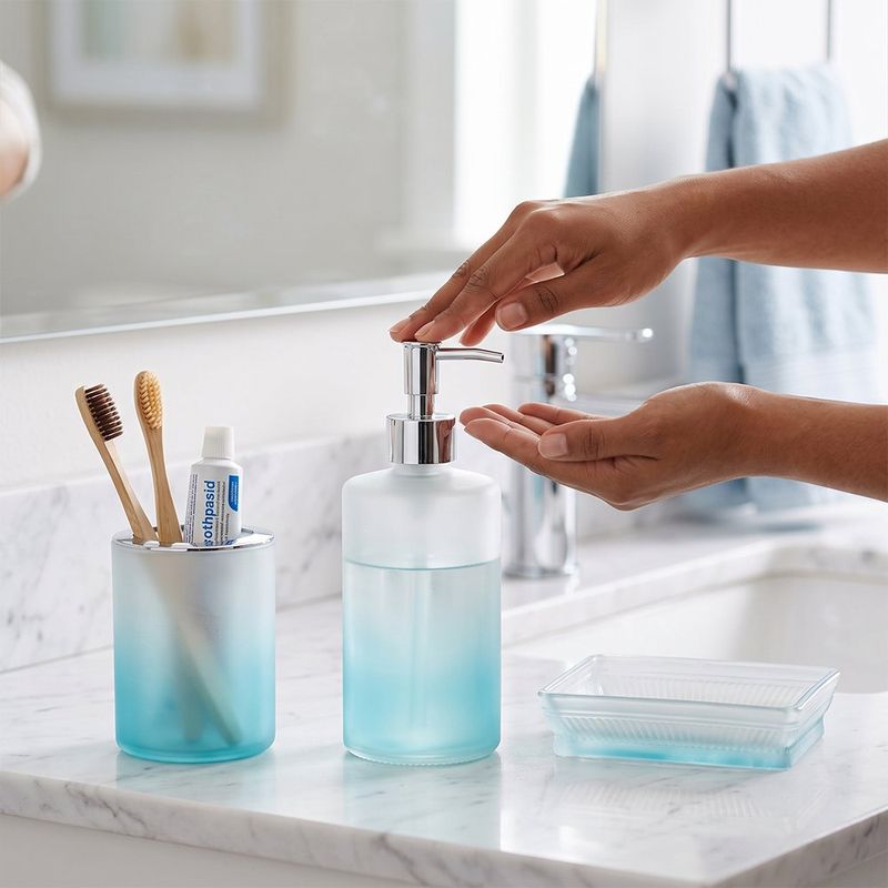 Set de Accesorios para Baño de Vidrio Acabado Mate Color Azul 3 Piezas