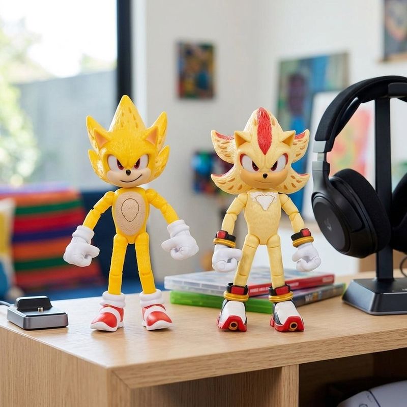 Set de 2 Figuras de Acción de Sonic 3 Super Sonic y Super Shadow con Luz de 5 Plg