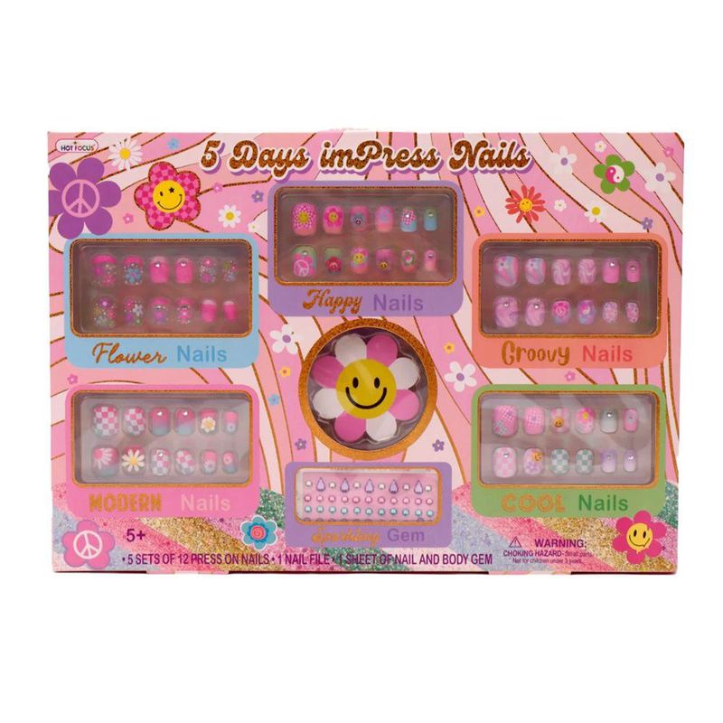 Set de Uñas Adhesivas 5 Days Impress Nails Floreadas con 60 Uñas y Gemas