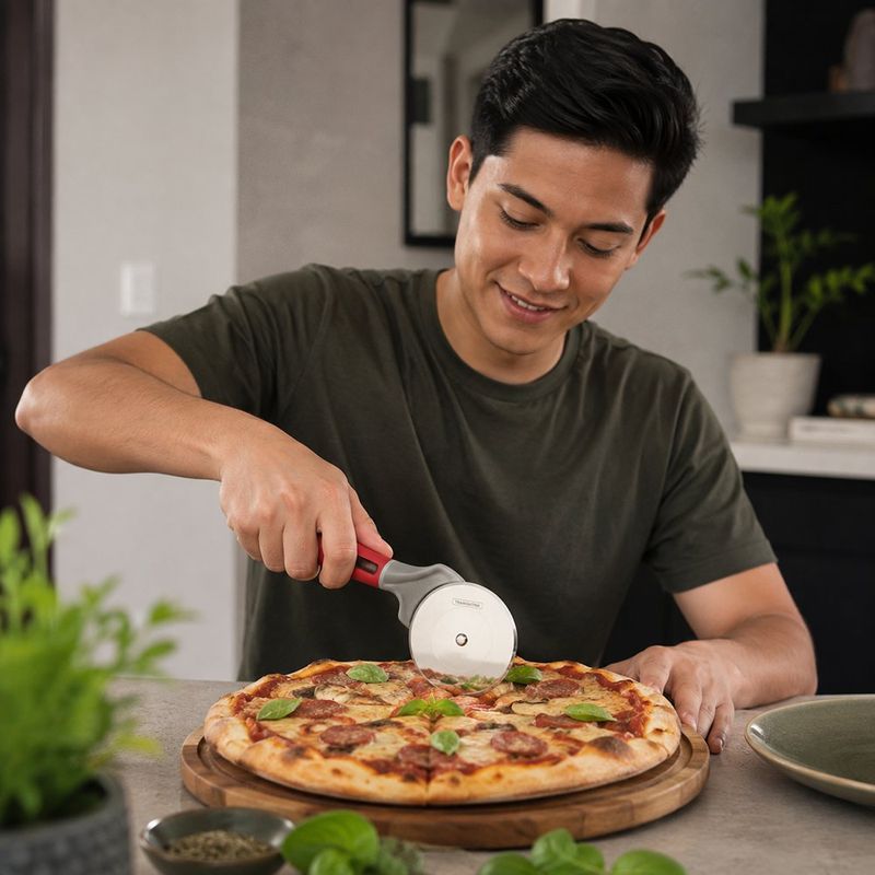 Cortador para Pizza de Acero Inoxidable con Mango Ergonómico Color Rojo
