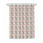 Set de Cortina de Baño con Estampado de Esferas y Moños Navideña con Ganchos