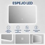 Espejo LED Rectangular 80 x 60 Cm con Iluminación Perimetral y Activación Táctil