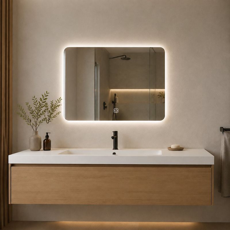 Espejo LED Rectangular 80 x 60 Cm con Iluminación Perimetral y Activación Táctil