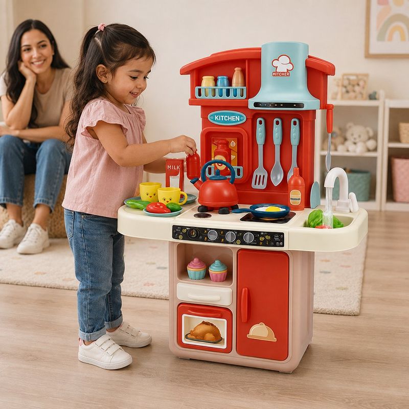 Cocina Infantil de Juguete con 42 Accesorios, Luz y Sonido Realistas 65 Cm