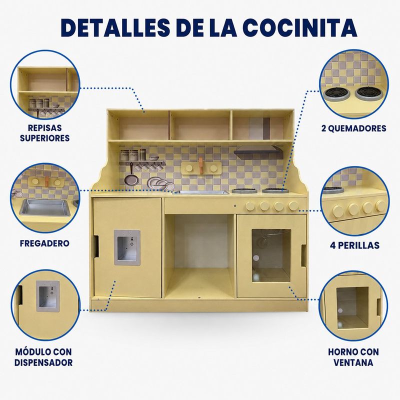 Cocina Infantil de Juguete con Refrigerador, Horno, Lavaplatos y Estufa Color Beige