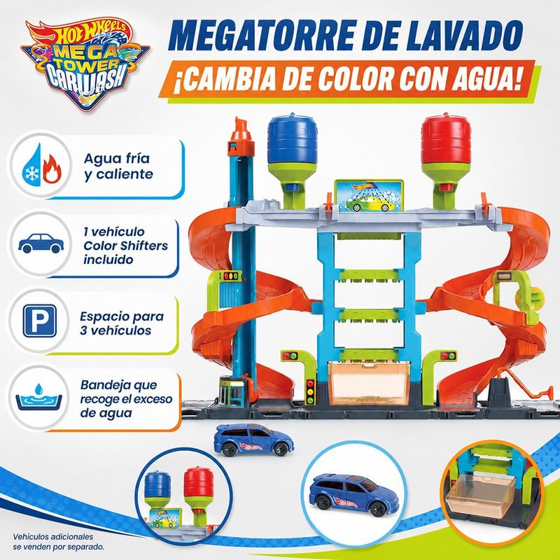Hot Wheels City Mega Torre de Lavado de Carros con Vehículo Color Shifters