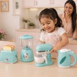 Set de Electrodomésticos de Juguete con Tostadora, Batidora, Licuadora y Tetera Color Celeste