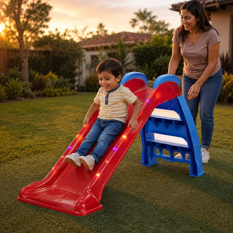 Tobogán Infantil con Luces LED Mi Primer Tobogán para Interior y Exterior Rojo y Azul