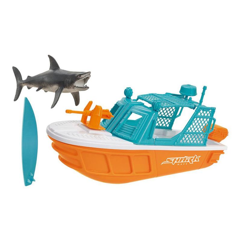 Lancha de Juguete Shark Wave con Tiburón y Tabla de Surf que Flota en el Agua