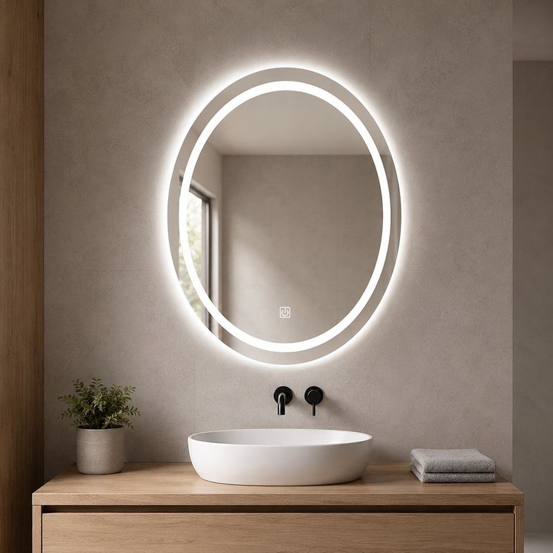 Espejo LED Ovalado 80 x 60 Cm con Luz Táctil y Función Antiempañante
