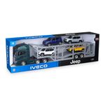 Camión Cegoña Iveco con 6 Miniaturas Jeep Renegade a Escala 1:30 - Presentación Surtida