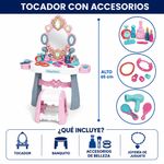 Tocador de Belleza Infantil con Espejo, Banquito y 33 Accesorios 65 Cm