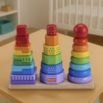 Set de 3 Torres Apilables de Madera con 26 Figuras Geométricas para Bebés
