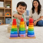 Set de 3 Torres Apilables de Madera con 26 Figuras Geométricas para Bebés