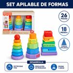 Set de 3 Torres Apilables de Madera con 26 Figuras Geométricas para Bebés