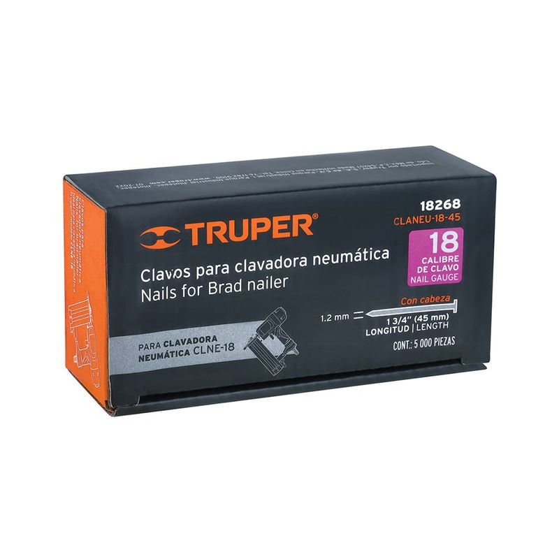Clavos Calibre 18 de 1 3/4 plg, Caja de 5000 Unidades