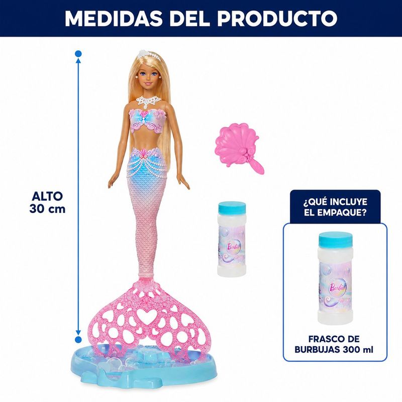 Barbie Sirena Bubble Sparkle con Burbujas, Solución de 60 mL y Cepillo