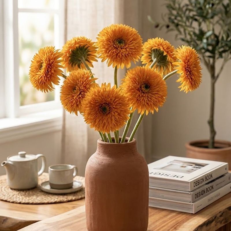 Flor Artificial Girasol Color Naranja de 70 Cm para Floreros y Arreglos