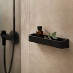 Estante de Pared Horizontal Plástico con Adhesivo Negro para Baño o Cocina