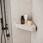 Estante Esquinero de Pared Plástico con Adhesivo Color Beige para Baño