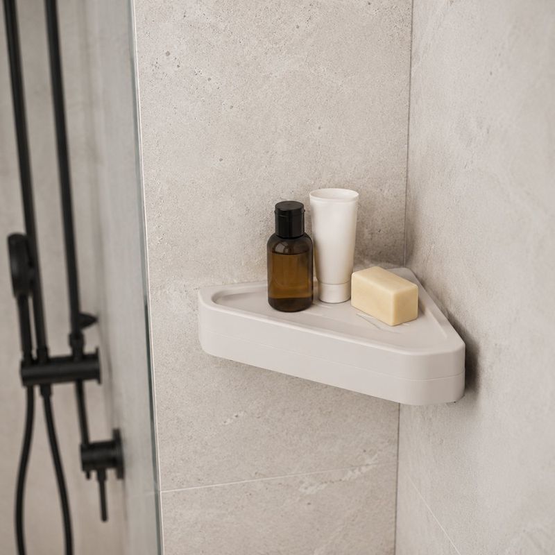 Estante Esquinero de Pared Plástico con Adhesivo Color Beige para Baño