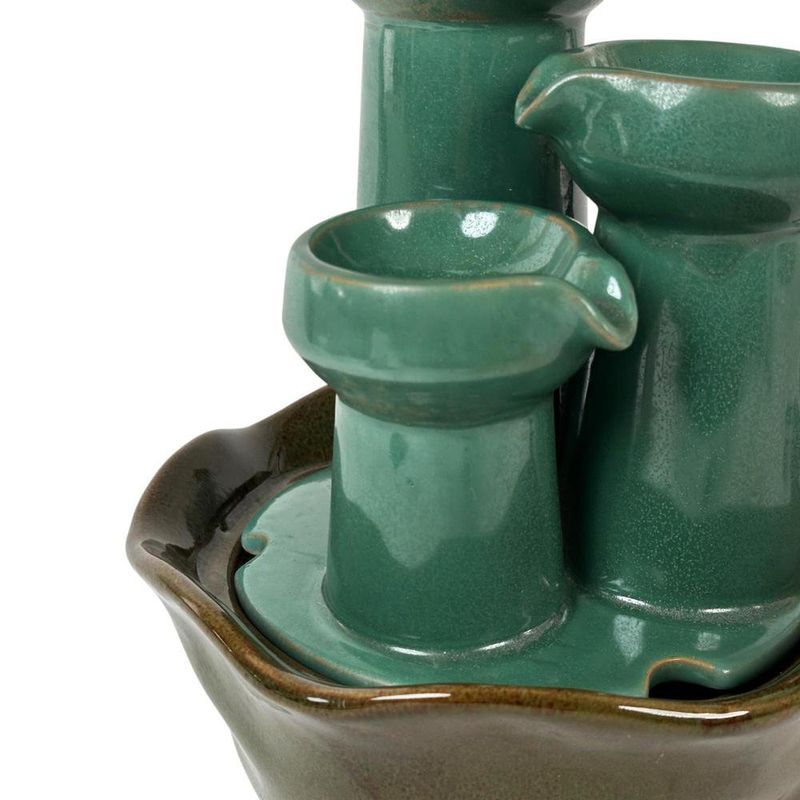 Fuente Decorativa de 21 x 24 Cm Color Verde y Café con Luz Diseño 3 Caños
