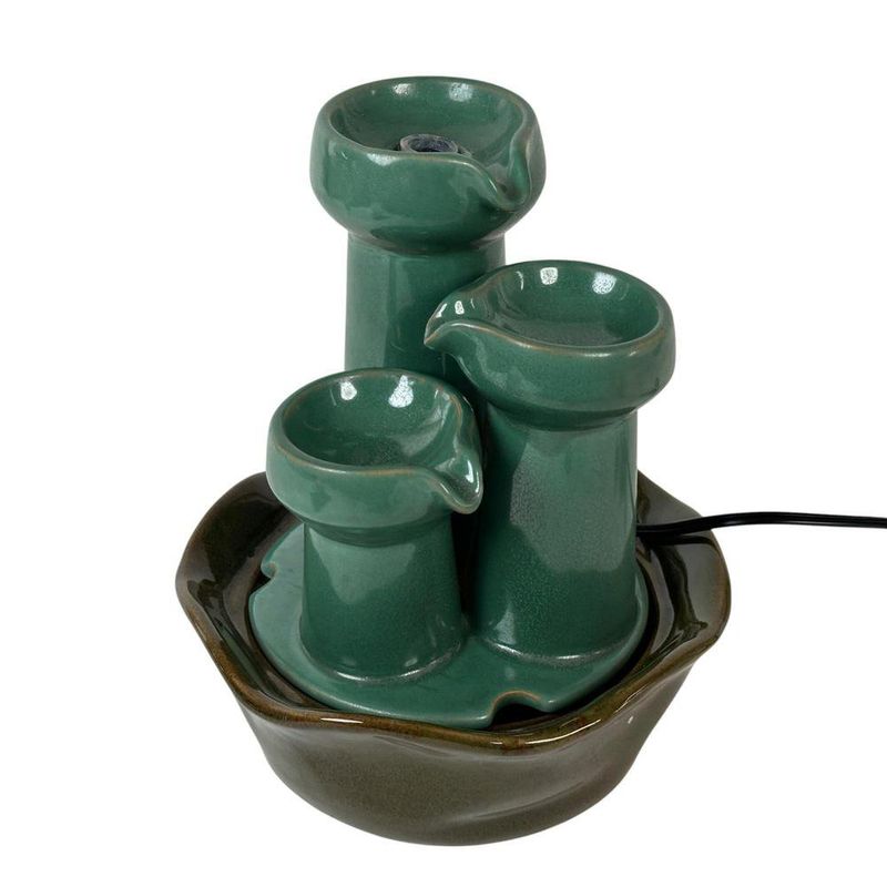 Fuente Decorativa de 21 x 24 Cm Color Verde y Café con Luz Diseño 3 Caños