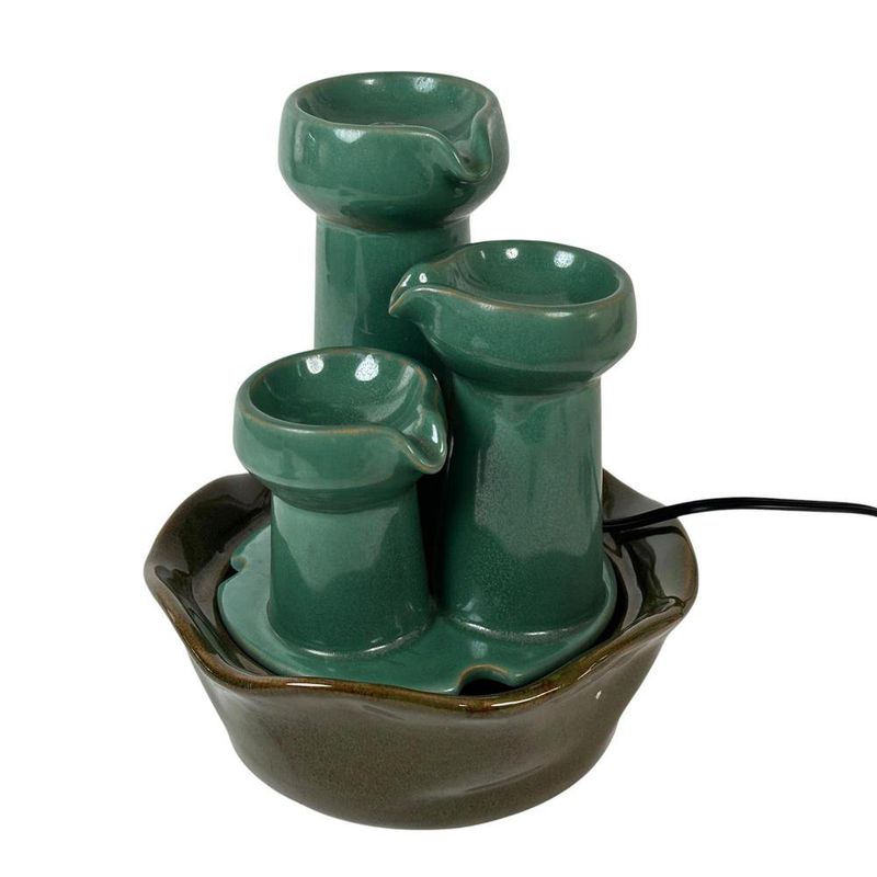 Fuente Decorativa de 21 x 24 Cm Color Verde y Café con Luz Diseño 3 Caños