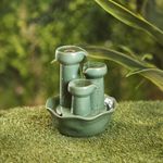 Fuente Decorativa de 21 x 24 Cm Color Verde y Café con Luz Diseño 3 Caños
