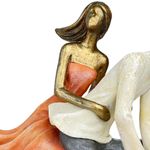 Figura Decorativa de Pareja en Bicicleta en Poliresina y Piedra 23.5 Cm Tono Bronce y Durazno