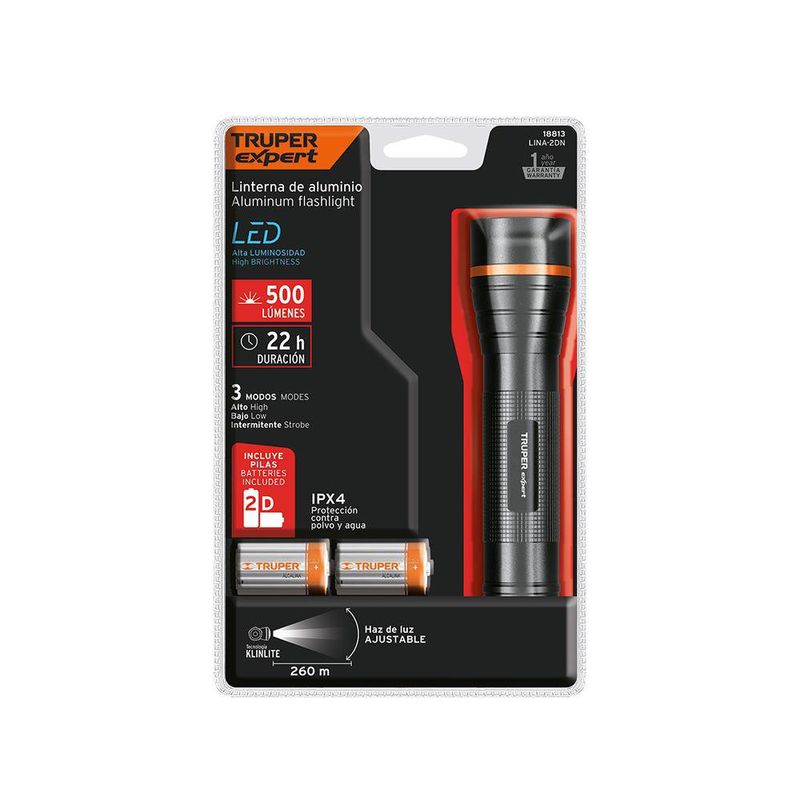 Linterna de Mano a Baterías LED de 500 Lm