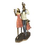 Figura Decorativa de Familia de 4 Miembros en Poliresina y Piedra 29.5 Cm Tono Bronce y Durazno