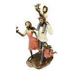 Figura Decorativa de Familia de 4 Miembros en Poliresina y Piedra 29.5 Cm Tono Bronce y Durazno