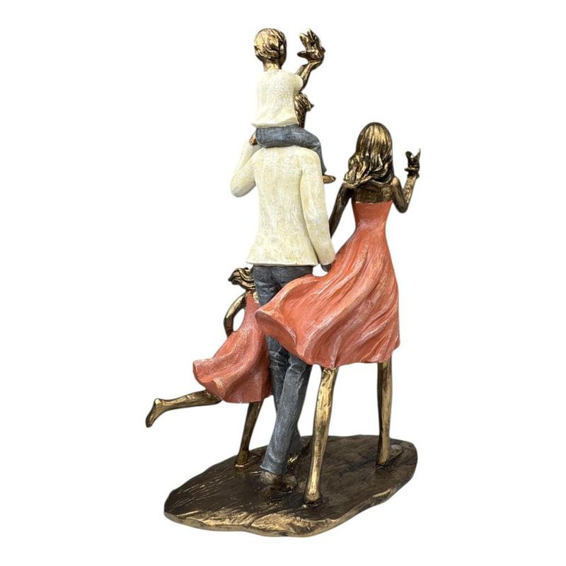 Figura Decorativa de Familia de 4 Miembros en Poliresina y Piedra 29.5 Cm Tono Bronce y Durazno
