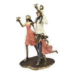 Figura Decorativa de Familia de 4 Miembros en Poliresina y Piedra 29.5 Cm Tono Bronce y Durazno