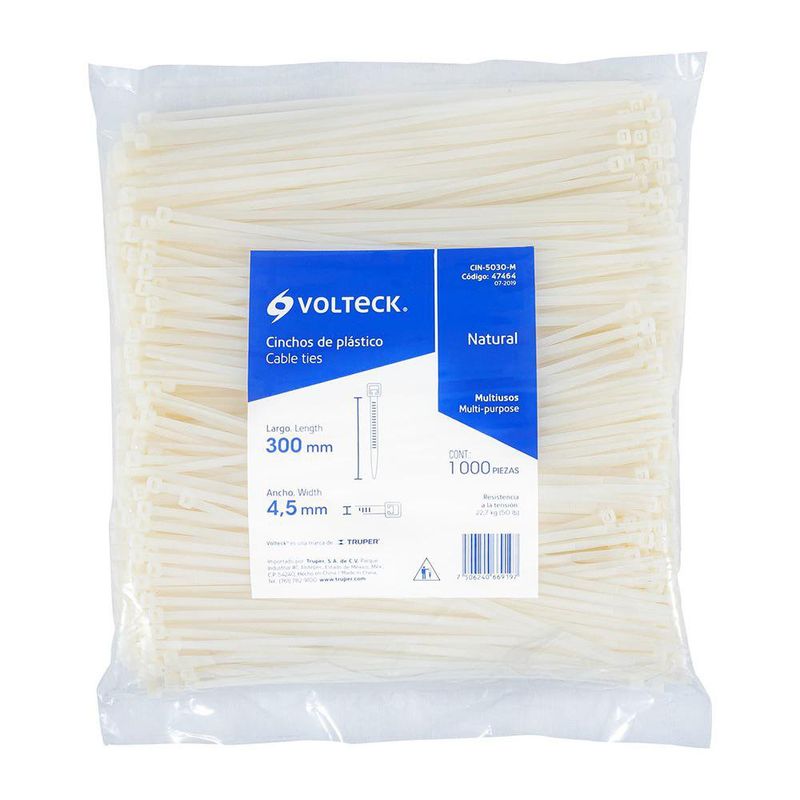 Cincho Plástico Estándar Blanco Tensión 50 Lb de 12 Plg 1000 Unidades