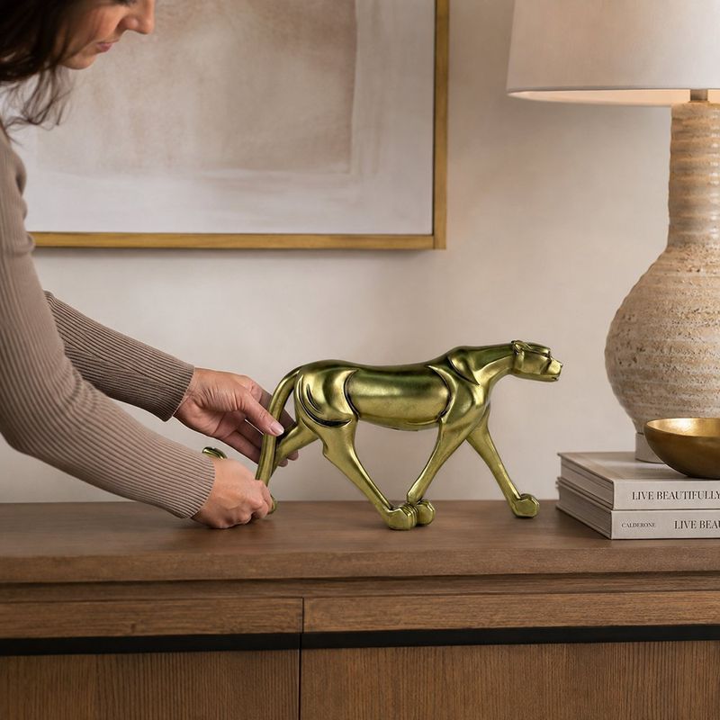 Figura Decorativa Leopardo Caminando 19.3 cm Color Dorado