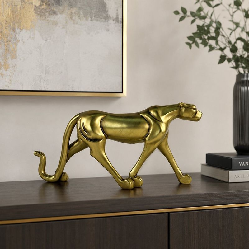 Figura Decorativa Leopardo Caminando 19.3 cm Color Dorado