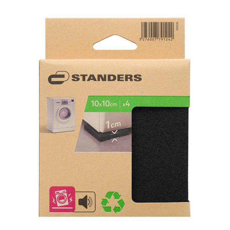 Set de Protectores Antivibración para Lavadora y Electrodomésticos 10x10 Cm Grosor de 1 cm Colores Negro