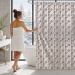 Set de Cortina de Baño con Diseño de Casitas Navideñas con Liner y 12 Ganchos